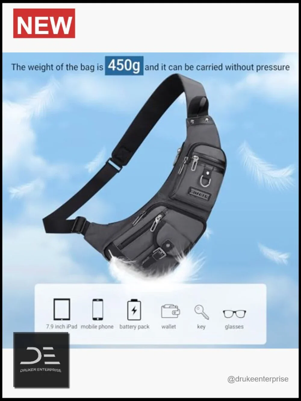 Nylon Sling Bag Crossbody Travel Chest Bag Lightweight Daypack Adjustable Strap
